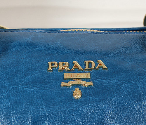 2014 Prada Shiny Leather Two Handle Bag BL0822 blue
